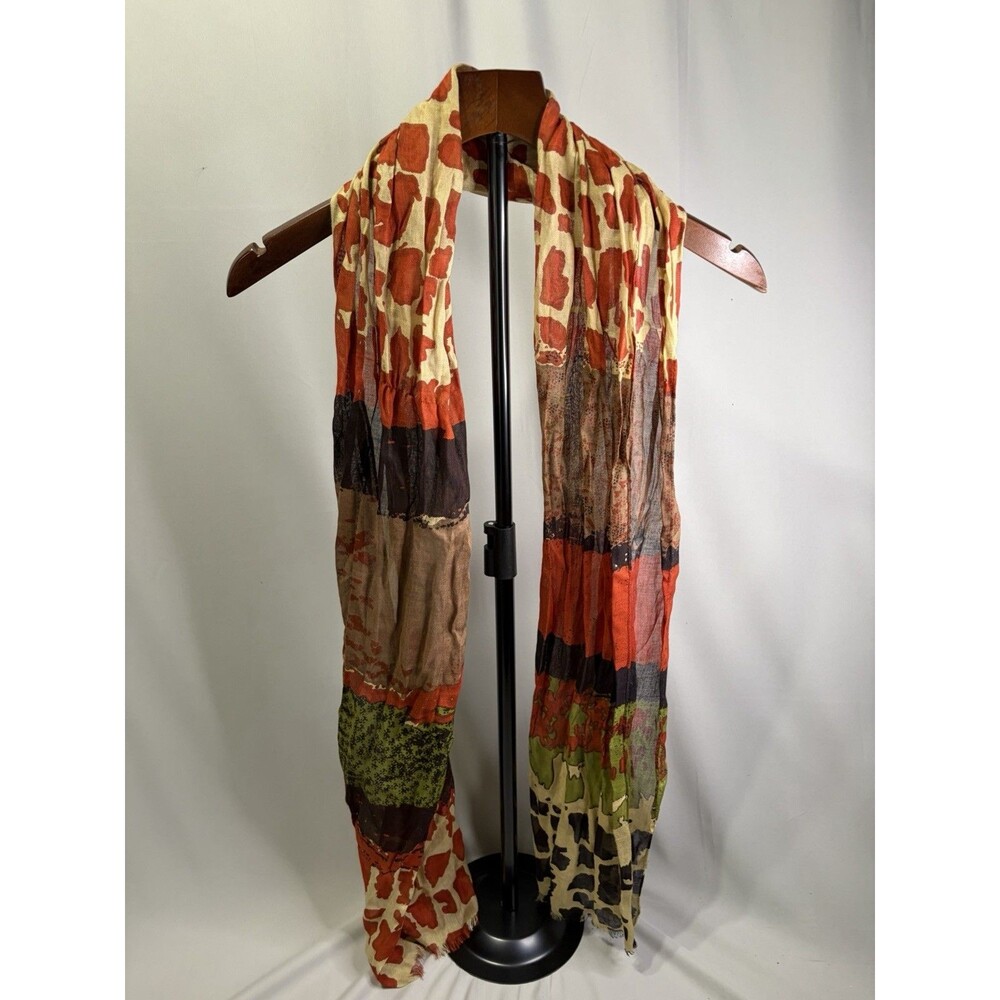 Unbranded Green, Gold, Tan, Brown and Orange Crinkle Scarf Preppy